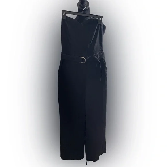 Nasty Gal Black Denim Jumper Wide Leg Women’s SZ 8 | Strapless Snatched Suit NWT - Picture 2 of 7
